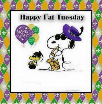 Snoopy and Woodstock celebrating fat tuesdaay